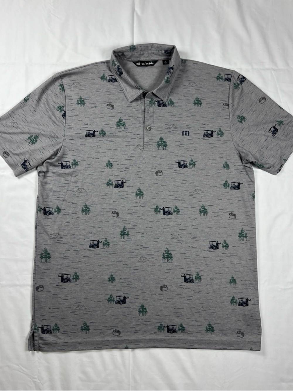 TravisMathew Gray Golf Polo Shirt Graphic Print Mens XL